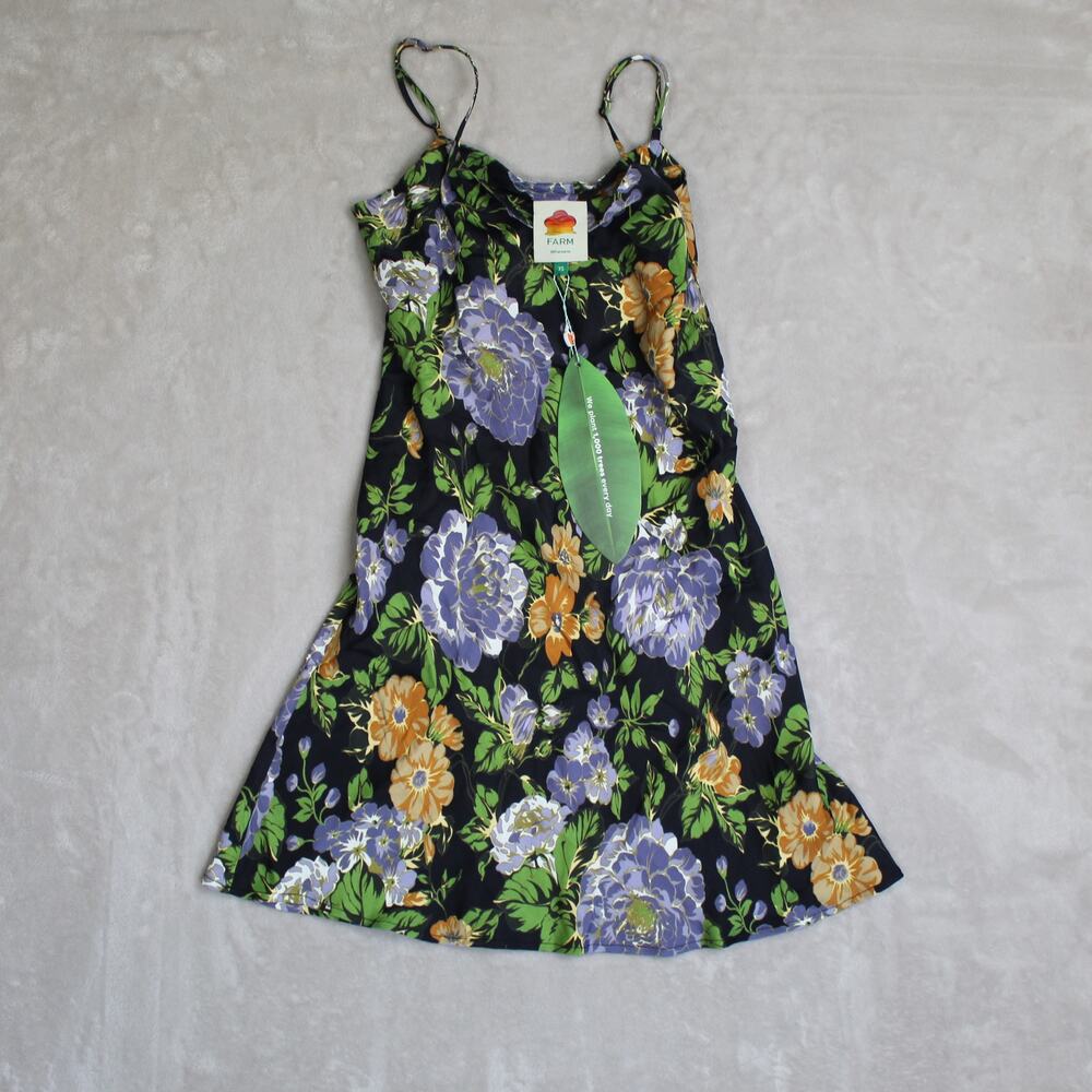 FARM Rio Floral Mini Slip Dress Womens XS Black Floral Spaghetti Strap Resort